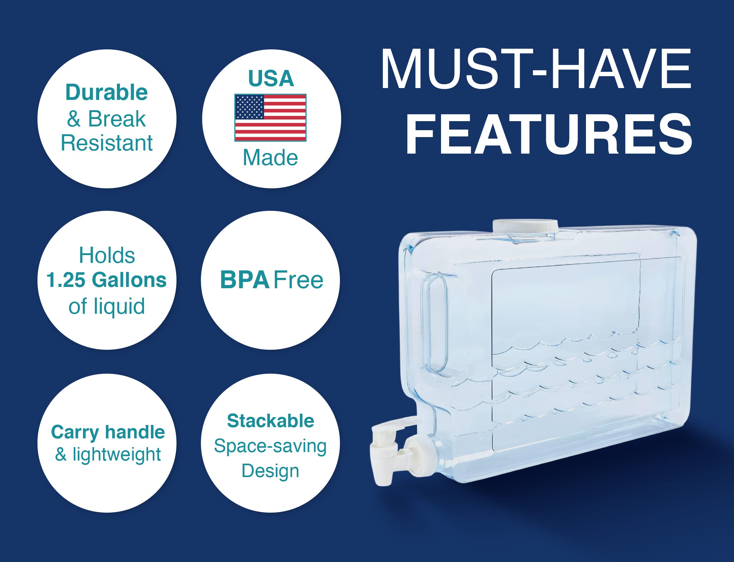 Arrow Home Products Slimline Drink Dispenser For Fridge, 1.25 Gallons - Plastic Beverage Dispenser With Spigot For Easy Dispensi